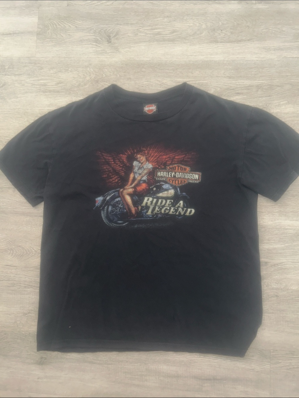 Harley-Davidson Black Tee with Red Accent 'Ride a Legend' Graphic